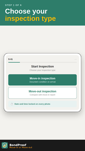 BondProof inspection type selection screen