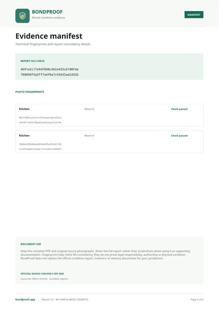 Basic sample report evidence manifest